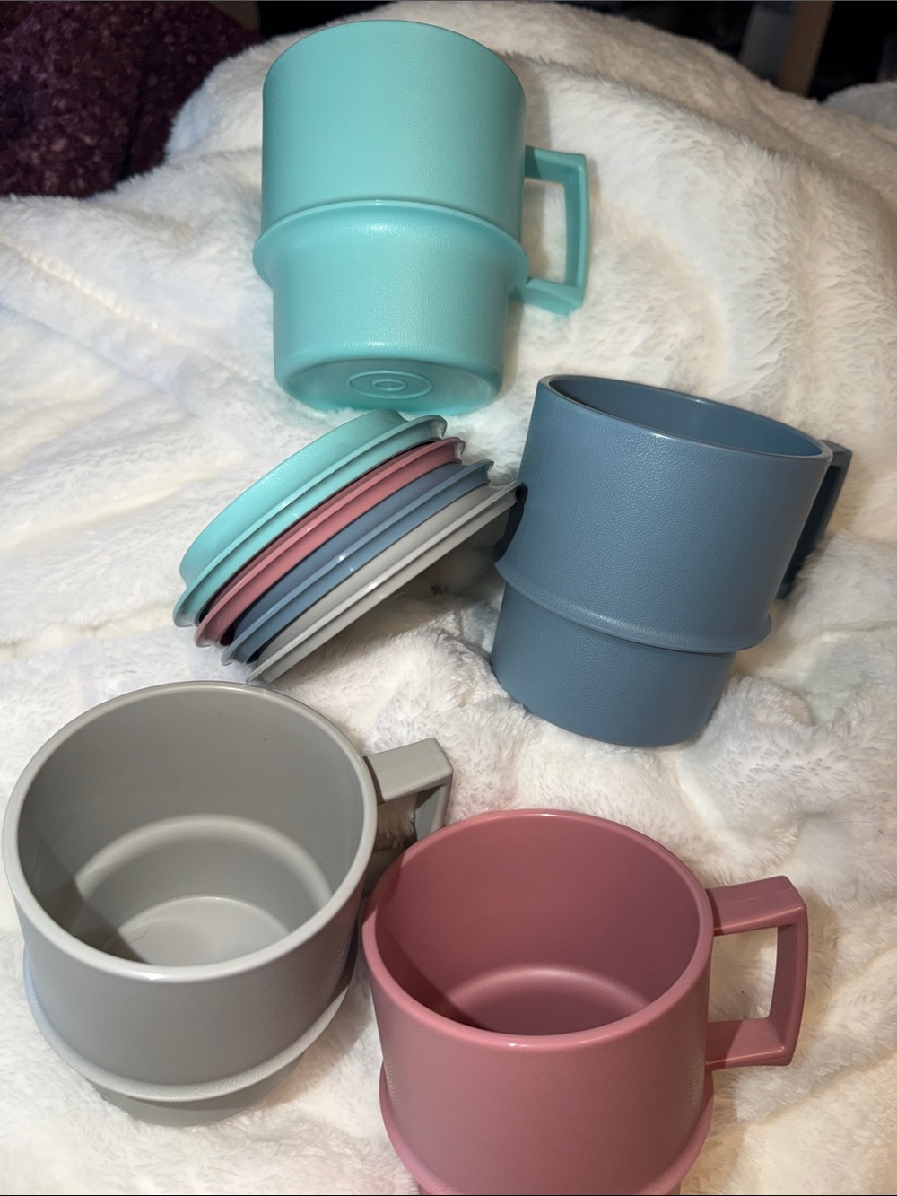 NEW OLD STOCK - Vintage Tupperware Stackable Mugs w/Coaster Lids. Stored 30+ yrs